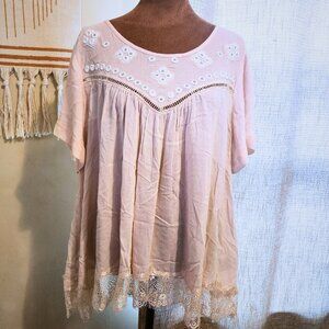 POL Cream/Soft Pink NWT Blouse with Lace Trim | Boho & Fairycore | Size S